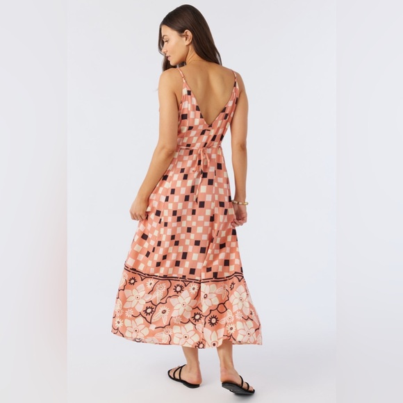 NWT O’neil Dorthie Maxi Dress Sz XS Tie Waist Peach Pink 100% Viscose - Picture 2 of 16
